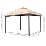 Outsunny 4 x 3(m) Patio Metal Gazebo, Garden Canopy Shelter with Double Tier Roof, Removable Netting and Curtains Marquee Tent, Khaki