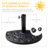 Outsunny 9kg Resin Half Round Parasol Base Umbrella Stand Garden Outdoor Accessories - Adjustable Coupler Suitable Umbrella Rod: Φ3.8cm, Φ4.8cm