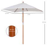 Outsunny 2m x 1.5m Patio Parasol Garden Umbrellas Sun Umbrella Bamboo Sunshade Canopy Outdoor Backyard Furniture Fir Wooden Pole 6 Ribs Tilt Mechanism -  Cream White