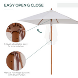 Outsunny 2m x 1.5m Patio Parasol Garden Umbrellas Sun Umbrella Bamboo Sunshade Canopy Outdoor Backyard Furniture Fir Wooden Pole 6 Ribs Tilt Mechanism -  Cream White