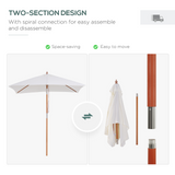 Outsunny 2m x 1.5m Patio Parasol Garden Umbrellas Sun Umbrella Bamboo Sunshade Canopy Outdoor Backyard Furniture Fir Wooden Pole 6 Ribs Tilt Mechanism -  Cream White