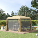 Outsunny 3 x 3(m) Patio Gazebo Canopy Garden Pavilion Tent Shelter with 2 Tier Water Repellent Roof, Mosquito Netting and Curtains, Aluminium Frame, Beige