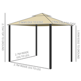 Outsunny 3 x 3(m) Patio Gazebo Canopy Garden Pavilion Tent Shelter with 2 Tier Water Repellent Roof, Mosquito Netting and Curtains, Aluminium Frame, Beige