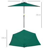 Outsunny 2.7m Balcony Half Parasol 5 Steel Ribs Construction Garden Outdoor Umbrella Green