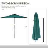 Outsunny 2.7m Balcony Half Parasol 5 Steel Ribs Construction Garden Outdoor Umbrella Green