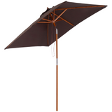 Outsunny 2m x 1.5m Patio Parasol Garden Umbrellas Sun Umbrella Bamboo Sunshade Canopy Outdoor Backyard Furniture Fir Wooden Pole 6 Ribs Tilt Mechanism - Coffee