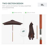 Outsunny 2m x 1.5m Patio Parasol Garden Umbrellas Sun Umbrella Bamboo Sunshade Canopy Outdoor Backyard Furniture Fir Wooden Pole 6 Ribs Tilt Mechanism - Coffee