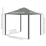 Outsunny 3 x 3(m) Patio Gazebo Canopy Garden Pavilion Tent Shelter Marquee with 2 Tier Water Repellent Roof, Mosquito Netting and Curtains, Aluminium Frame, Dark Grey