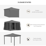 Outsunny 3 x 3(m) Patio Gazebo Canopy Garden Pavilion Tent Shelter Marquee with 2 Tier Water Repellent Roof, Mosquito Netting and Curtains, Aluminium Frame, Dark Grey