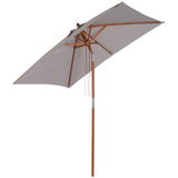 Outsunny 2m x 1.5m Patio Parasol Garden Umbrellas Sun Umbrella Bamboo Sunshade Canopy Outdoor Backyard Furniture Fir Wooden Pole 6 Ribs Tilt Mechanism - Grey