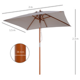 Outsunny 2m x 1.5m Patio Parasol Garden Umbrellas Sun Umbrella Bamboo Sunshade Canopy Outdoor Backyard Furniture Fir Wooden Pole 6 Ribs Tilt Mechanism - Grey