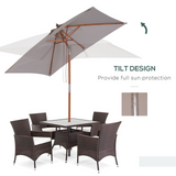 Outsunny 2m x 1.5m Patio Parasol Garden Umbrellas Sun Umbrella Bamboo Sunshade Canopy Outdoor Backyard Furniture Fir Wooden Pole 6 Ribs Tilt Mechanism - Grey