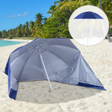 Outsunny UV Protection Fishing Beach Umbrella Brolly Shelter /w Side Panel Tent Blue