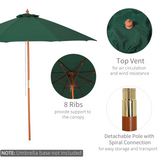 Outsunny 2.5m Wood Parasol Garden Sun Shade Patio Outdoor Market Umbrella Canopy with Top Vent, Green