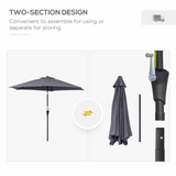 Outsunny 2.7M Tilting Parasol Sun Parasol Outdoor Garden Umbrellas Sun Shade Aluminium Frame with Crank（Grey）