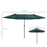 Outsunny 4.6m Garden Parasol Double-Sided Sun Umbrella Patio Market Shelter Canopy Shade Outdoor Green - NO BASE