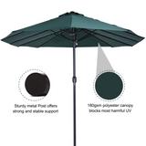 Outsunny 4.6m Garden Parasol Double-Sided Sun Umbrella Patio Market Shelter Canopy Shade Outdoor Green - NO BASE