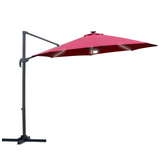 Outsunny 3(m) Cantilever Roma Parasol Garden Sun Umbrella Outdoor Patio with Crank & Tilt Aluminum Frame LED Solar Light Cross Base 360° Rotating, Red