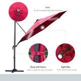 Outsunny 3(m) Cantilever Roma Parasol Garden Sun Umbrella Outdoor Patio with Crank & Tilt Aluminum Frame LED Solar Light Cross Base 360° Rotating, Red