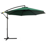 Outsunny 3(m) Garden Banana Parasol Hanging Cantilever Umbrella with Crank Handle, 8 Ribs and Cross Base for Outdoor, Sun Shade, Dark Green