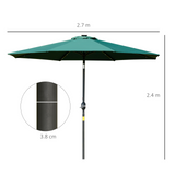 Outsunny 2.7m Patio Garden Umbrella Outdoor Parasol with Tilt Crank and 24 LEDs Lights (Green)