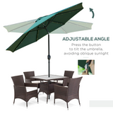 Outsunny 2.7m Patio Garden Umbrella Outdoor Parasol with Tilt Crank and 24 LEDs Lights (Green)