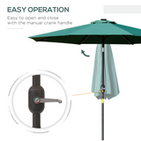 Outsunny 2.7m Patio Garden Umbrella Outdoor Parasol with Tilt Crank and 24 LEDs Lights (Green)