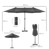 Outsunny 4.6m Garden Parasol Double-Sided Sun Umbrella Patio Market Shelter Canopy Shade Outdoor with Cross Base – Grey