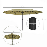 Outsunny 4.6m Garden Parasol Double-Sided Sun Umbrella Patio Market Shelter Canopy Shade Outdoor Tan - NO BASE