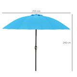 Outsunny 2.6m Round Curved Adjustable Parasol Outdoor Sun Umbrella Handle Support Garden Shelter Shade - Turquoise