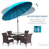 Outsunny 2.6m Round Curved Adjustable Parasol Outdoor Sun Umbrella Handle Support Garden Shelter Shade - Turquoise