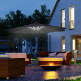 Outsunny 3(m) LED Banana Parasol Garden Cantilever Umbrella with Solar Lights, Crank Handle and Cross Base, Hanging Sun Shade, Black