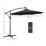 Outsunny 3(m) LED Banana Parasol Garden Cantilever Umbrella with Solar Lights, Crank Handle and Cross Base, Hanging Sun Shade, Black