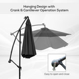 Outsunny 3(m) LED Banana Parasol Garden Cantilever Umbrella with Solar Lights, Crank Handle and Cross Base, Hanging Sun Shade, Black