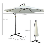 Outsunny 3(m) Garden Banana Parasol Hanging Cantilever Umbrella with Crank Handle, 8 Ribs and Cross Base for Outdoor, Sun Shade, Cream White