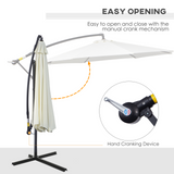 Outsunny 3(m) Garden Banana Parasol Hanging Cantilever Umbrella with Crank Handle, 8 Ribs and Cross Base for Outdoor, Sun Shade, Cream White