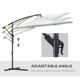 Outsunny 3(m) Garden Banana Parasol Hanging Cantilever Umbrella with Crank Handle, 8 Ribs and Cross Base for Outdoor, Sun Shade, Cream White