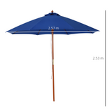 Outsunny 2.5m Wood Parasol Garden Sun Shade Patio Outdoor Market Umbrella Canopy with Top Vent, Blue