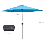 Outsunny 2.7M Tilting Parasol Sun Parasol Outdoor Garden Umbrellas Sun Shade Aluminium Frame with Crank（Blue）