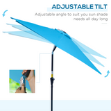 Outsunny 2.7M Tilting Parasol Sun Parasol Outdoor Garden Umbrellas Sun Shade Aluminium Frame with Crank（Blue）