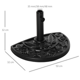 Outsunny 9kg Cement Concrete Half Round Parasol Base Umbrella Stand Garden Outdoor Accessories - Adjustable Coupler Suitable Umbrella Rod: Φ3.5cm, Φ3.8cm, Φ4.8cm