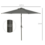 Outsunny 2.7m Patio Garden Umbrella Outdoor Parasol with Tilt Crank and 24 LEDs Lights (Grey)