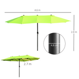 Outsunny 4.6m Garden Parasol Double-Sided Sun Umbrella Patio Market Shelter Canopy Shade Outdoor Green - NO BASE