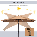 Outsunny 2.7m Patio Garden Umbrella Outdoor Parasol with Tilt Crank and 24 LEDs Lights (Brown)