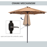 Outsunny 2.7m Patio Garden Umbrella Outdoor Parasol with Tilt Crank and 24 LEDs Lights (Brown)