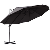 Outsunny Double Parasol Patio Umbrella Garden Sun Shade w/ Steel Pole 12 Support Ribs Crank Handle Easy Lift Twin Canopy - Grey