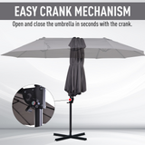 Outsunny Double Parasol Patio Umbrella Garden Sun Shade w/ Steel Pole 12 Support Ribs Crank Handle Easy Lift Twin Canopy - Grey