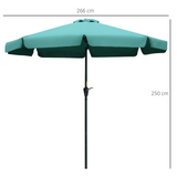 Outsunny 2.7m Patio Parasol Garden Umbrellas Outdoor Sun Shade Table Umbrella with Tilt, Crank, 8 Ribs, Ruffles, Green