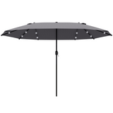 Outsunny 4.4m Double-Sided Sun Umbrella Garden Parasol Patio Sun Shade Outdoor with LED Solar Light, NO BASE INCLUDED, Dark Grey