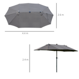 Outsunny 4.4m Double-Sided Sun Umbrella Garden Parasol Patio Sun Shade Outdoor with LED Solar Light, NO BASE INCLUDED, Dark Grey